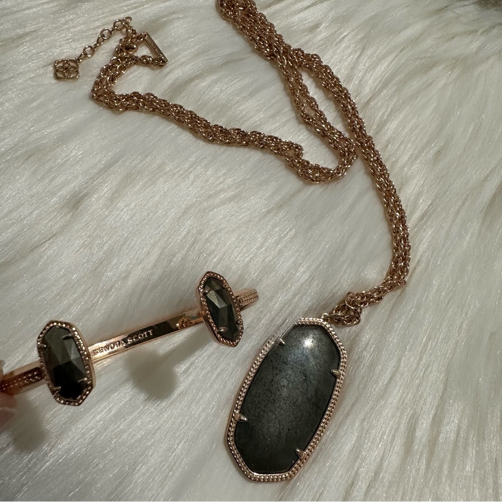 Kendra Scott Rose Gold Necklace & Cuff with Pyrite Stones